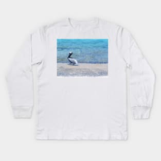 Strutting Pelican on the Beach Kids Long Sleeve T-Shirt